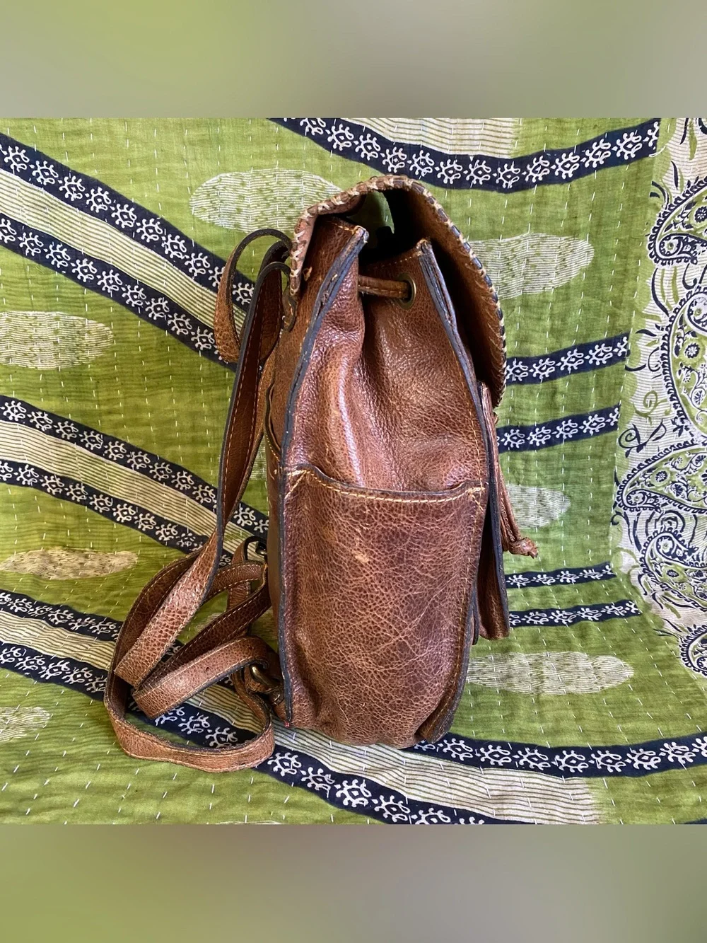 Patricia Nash Distressed Cognac Jovanna Embossed Leather Backpack Western Boho